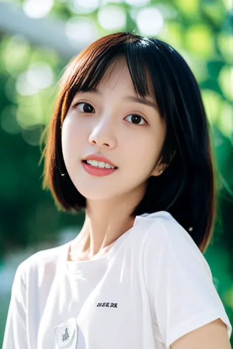 (8K,RAW photo, best quality, masterpiece:1.2), (realistic, photo-realistic:1.37),1girl,cute,light smile,(white shirt:1.5),(large breasts:1.2), (outdoor:1.45),(highly detailed:1.23),(detailed background:1.2),(shiny skin:1.25), (skin dentation:1.3),(no mole:1.5)(plump:1.23),(perfect body:1.35), (professional lighting, bokeh), (blouse:1.32), (portait:0.8), gorgeous, bloom, floating hair,(light particles, lens flare, glowing particles:0.6), (dynamic pose:1.24), specular lighting, soft lighting, head tilt, sunlight, looking at viewer, (small head:1.47), <lora:baicugirl:1> ,pureerosface_v1