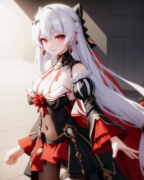 <lora:dayuexia_m3:1>, dayuexia, best quality, masterpiece, absurdres, beautiful detailed eyes, ultra-detailed, 1girl, standing, cowboy shot, blush, light smile, black dress, rose, large breasts, cleavage