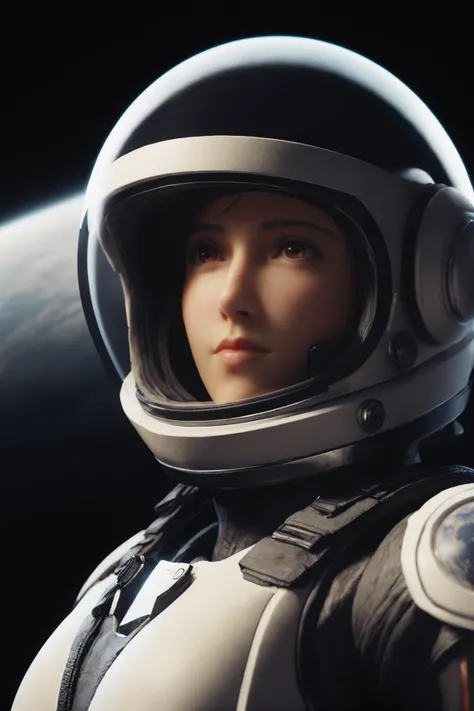 cinematic film still 1girl,tifa7re,upper_body,space_suit,moon landing,earth,space helmet,<lora:tifa_re_sdxl_V1-000006:0.7>,looking at viewer, . shallow depth of field, vignette, highly detailed, high budget, bokeh, cinemascope, moody, epic, gorgeous, film grain, grainy