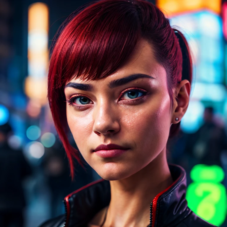 solo, cyberpunk, depth of field, blurred background, looking at viewer,