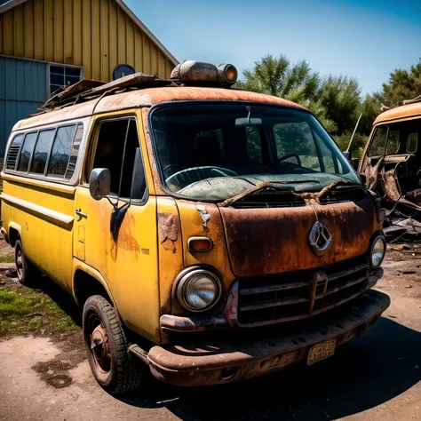 postapocalypse, photo of wrecked old van, natural lighting, 8k uhd, high quality, film grain, Fujifilm XT3
 <lora:add_detail:1>  
 <lora:Elixir:1>