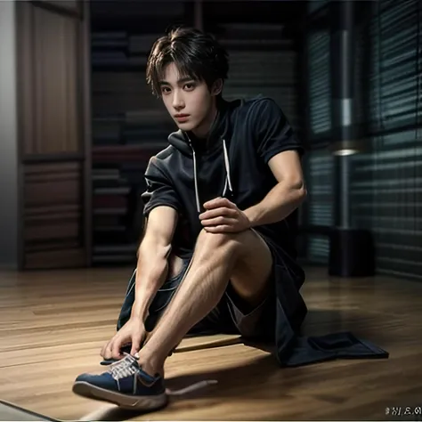 ((masterpiece)),((bestquality)),8k,high detailed,ultra-detailed, depth of field, wide angle,1boy, hand_face,male focus, solo, beautiful_hand, Random_Expression, Stylish_Pose, cinematic shot,cinematic lighting,watch to the viewer, straight hair, Unmatched Details,Short_hair, Black_hair, (Only a boy in the picture:1.3),The Art of Action,Artist,a_chair, <lora:add_detail:1>,