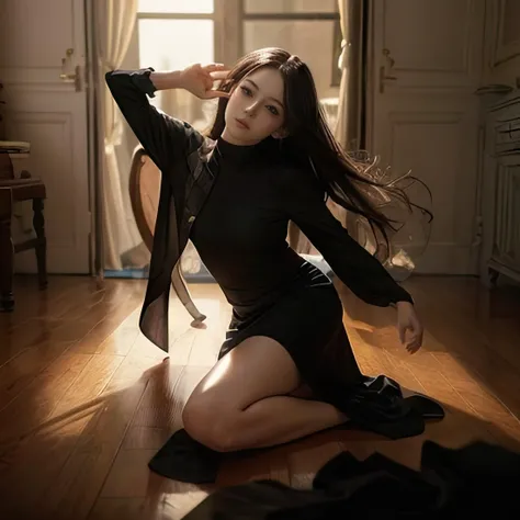 ((masterpiece)),((bestquality)),8k,high detailed,ultra-detailed, depth of field, wide angle,1girl, beautiful_face, solo, beautiful_hand, Random_Expression, Stylish_Pose, cinematic shot,cinematic lighting,watch to the viewer, straight hair, Unmatched Details,Long_hair, Black_hair, (Only a girl in the picture:1.3),The Art of Action,Artist,