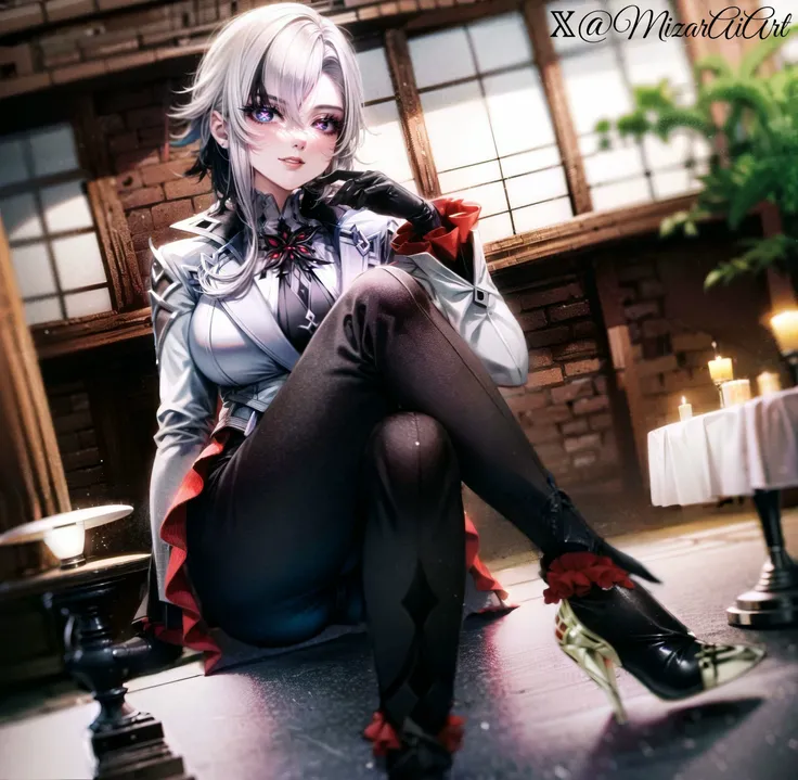 *Inpainted Version*
1girl, arlecchino \(genshin impact\), black gloves, grey tailcoat, black pants, grey vest, grey shirt, high heels, light smile, looking at viewer, sitting, throne, fancy chair, chair, full body, crossed legs, garden, outdoor, cherry blossoms, red and black theme, depth of field, low angle shot, from below,
<lora:arlecchino_v3:1.0> <lora:add_detail:0.7>, (masterpiece, 8K, high quality, highres, ultra-detailed,  absurdres, best quality, detailed), sidelighting, lustrous skin