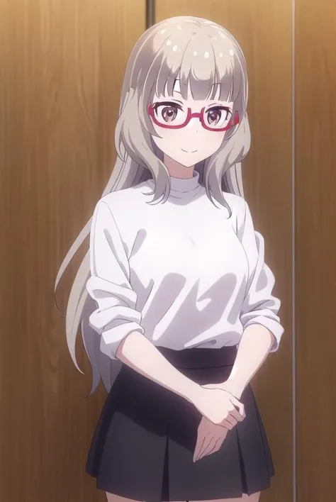 shizukuhazuki, <lora:shizuku hazuki s2-lora-nochekaiser:1>,
shizuku hazuki, long hair, bangs, (brown eyes:1.5), grey hair, glasses, semi-rimless eyewear, red-framed eyewear, under-rim eyewear, smile,
BREAK skirt, shirt, long sleeves, white shirt, black skirt, fringe trim,
BREAK indoors, office,
BREAK looking at viewer, (cowboy shot:1.5),
BREAK <lyco:GoodHands-beta2:1>, (masterpiece:1.2), best quality, high resolution, unity 8k wallpaper, (illustration:0.8), (beautiful detailed eyes:1.6), extremely detailed face, perfect lighting, extremely detailed CG, (perfect hands, perfect anatomy),