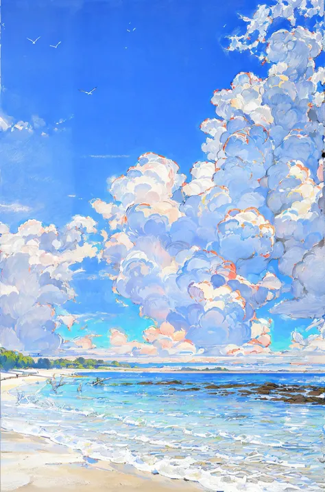 no humans, scenery, outdoors, sky, water, ocean, day, blue sky, traditional media, horizonï¼ masterpiece, best quality,   <lora:Light oil painting_20231025095300-000003:0.7>