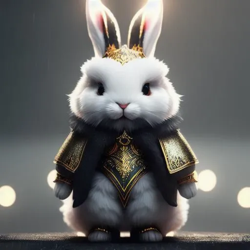 bunny, high ornamented light armor, fluffy fur, foggy, wet, stormy, 70mm, cinematic, highly detailed