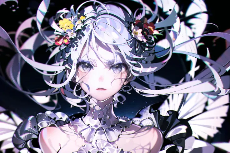 <lora:yoneyamaMaiStyleLora_yoneyamaMaiV2:0.8>,artsyle,style,1girl,highres, high quality, masterpiece, purple eyes,tiny hat, long hair,detailed hair, white hair,dynamic angle,(delicate eyes), (depth of field),dynamic pose, dynamic light, purple flowers, clock ,star \(sky\),, floating hair,nikkon d6, 50mm lens f2.0, focus on eyes,sharp focus on face, butterfly,