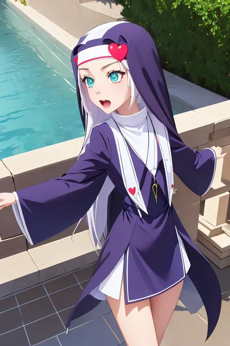 (masterpiece, best quality), 1girl,   <lora:maria takayama s2-lora-nochekaiser:1> maria takayama, long hair, blue eyes, fang, aqua eyes,  jewelry, heart, necklace, nun, habit,
