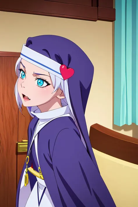 (masterpiece, best quality), 1girl, <lora:maria takayama s2-lora-nochekaiser:1> maria takayama, long hair, blue eyes, fang, aqua eyes, jewelry, heart, necklace, nun, habit,
