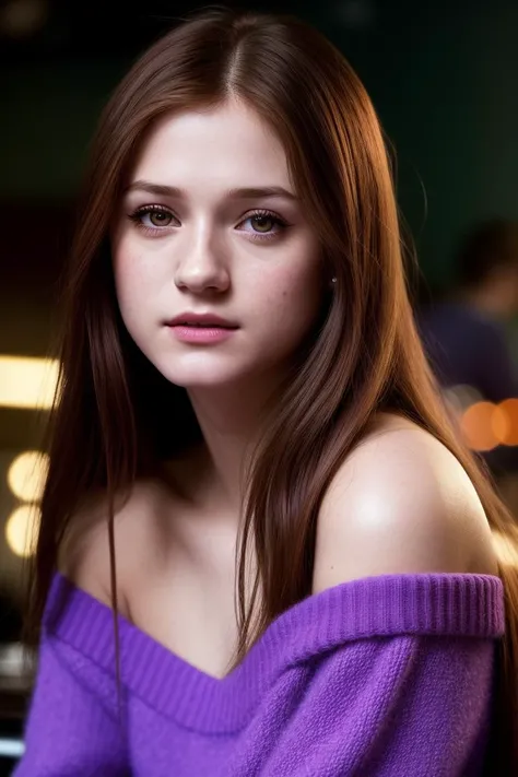 photo of seductive (b0nniewr1ght-140:0.99), a woman as a sexy student, closeup portrait, (sweater off-shoulder with a strap), at an (80s style) cantina sitting bar, (masterpiece realistic photography:1.2) (bokeh) (best quality) (detailed skin texture pores hairs:1.1) (intricate) (8k) (HDR) (wallpaper) (cinematic lighting) (sharp focus), eyeliner, painted lips, (vivid atmosphere), (holding a handbag over her shoulder:1.2), (smiling:1.2)