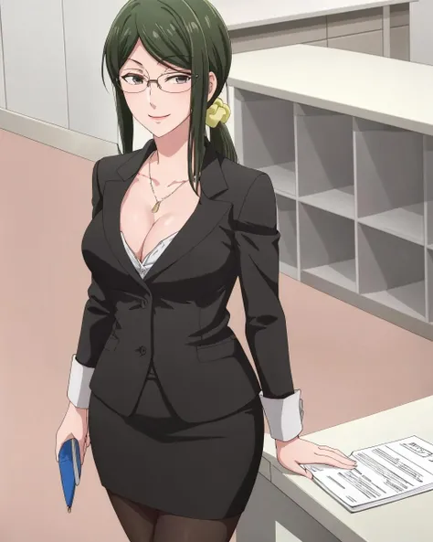((masterpiece, high quality, best quality, highres,))
indoors, office, sitting,
suit, pencil skirt, pantyhose, smile, looking at viewer, (( partially unbuttoned, cleavage,))
hanako, <lora:Hanako-08:0.8>