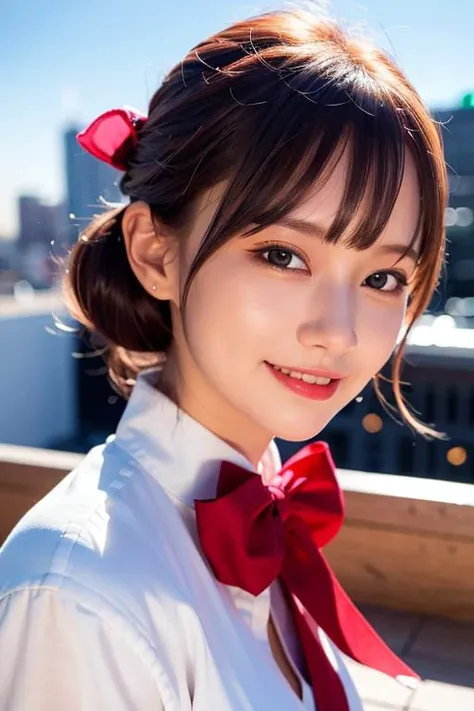 (extremely detailed CG unity 8k wallpaper), (masterpiece), (best quality), (ultra-detailed), (best illustration), (best shadow), ultra-high res, (realistic, photo-realistic:1.2), 1girl, shopping mall rooftop cafe, white opaque shirt with bow tie, puffy eyes, looking at viewer, smile, close up, <lora:Gini_S2:0.35>,
<lora:yoonasnsdlora:0.3><lora:lora-hanfugirl-v1-5:0.4>