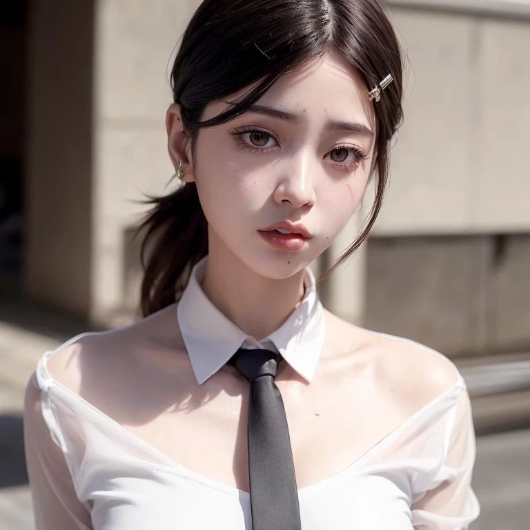 best quality, ultra high res, (photorealistic:1.4), detailed shiny skin,ulzzang-6500,
(kobeni:1.1),(white_collared_shirt:1.1)+(black_necktie:1.1)+(hairpin:1.1), <lora:ch_Kobeni_chainsawman:1>