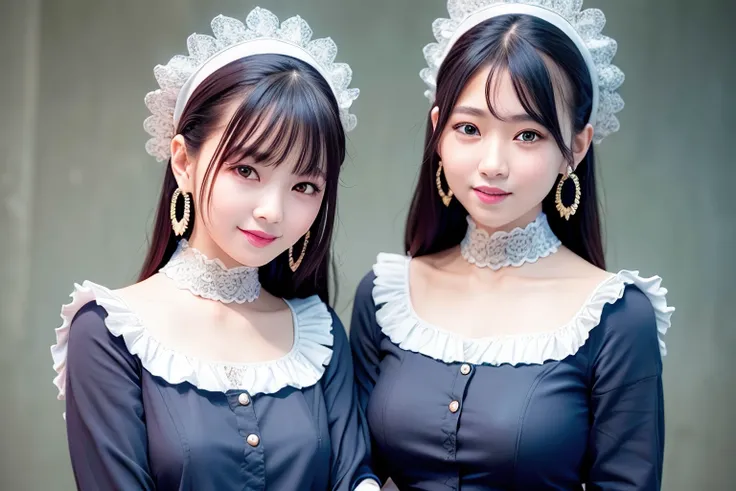 best quality, ultra high res, (photorealistic:1.4), crose up, 1 girl, (ulzzang-6500:1.0), (intricate maid crothes:1.4), dark hair, intricate earrings,nude,Smile