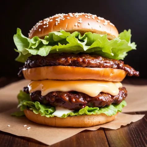 best quality, ultra high res, (photorealistic:1.4), ultra-detailed,incredibly detailed, foil package, big mac, fried meat, wet lettuce, melting cheese,