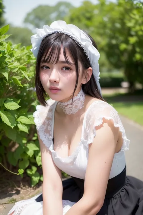 (masterpiece:1.0), (best quality:1.4), (ultra highres:1.2), (photorealistic:1.4), (8k, RAW photo:1.2), (soft focus:1.4), 1 young girl, (18yo:1.3), (sharp focus:1.4), (japanese:1.0), detailed beautiful face, black hair, (detailed maid crothes:1.4), (lace choker:1.2), beautiful white shiny humid skin
