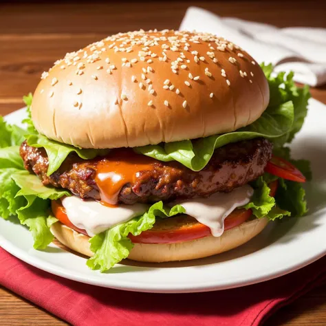 best quality, ultra high res, (photorealistic:1.4), ultra-detailed,incredibly detailed, foil package, big mac, fried meat, wet lettuce, melting cheese, juice tomato