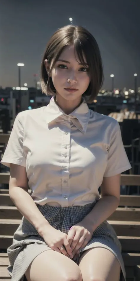<lora:koreanDollLikeness_v10:0.3>(8k, best quality, masterpiece:1.2), (realistic, photo-realistic:1.37), ultra-detailed, 1 girl,cute, solo,beautiful detailed sky,detailed cafe,night,sitting,dating,(nose blush),(smile:1.1),(closed mouth) medium breasts,beautiful detailed eyes,(collared shirt:1.1), bowtie,pleated skirt,(short hair:1.2),floating hair