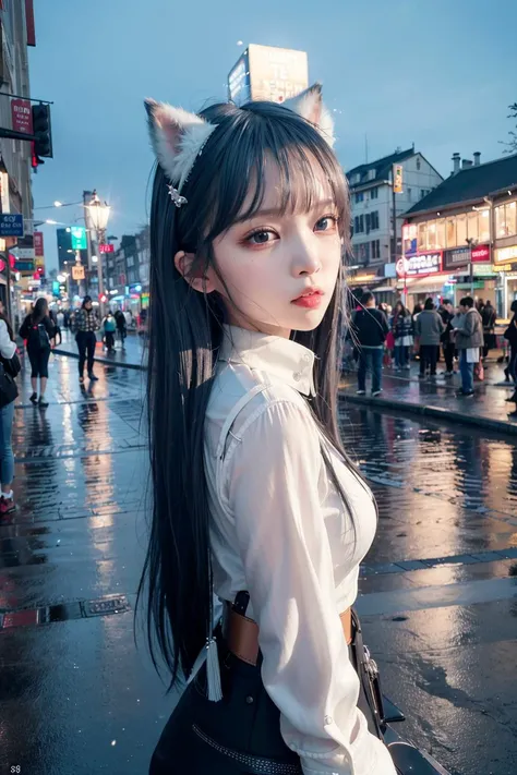 (8k, RAW photo, best quality, masterpiece:1.2), (realistic, photo-realistic:1.37),<lora:koreanDollLikeness_v10:0.5> ,<lora:arknightsTexasThe_v10:1>, (pureerosface_v1:0.2), (ulzzang-6500-v1.1:0.3), omertosa,1girl,(Kpop idol), (aegyo sal:1),cute,cityscape, night, rain, wet, professional lighting, photon mapping, radiosity, physically-based rendering,