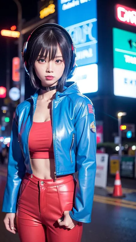 photography of a beautiful Chinese girl, 1girl,
<lora:koreanDollLikeness_v10:0.40>.
8k. ultra high res, ultra detailed, physically-based rendering, best quality, solo focus, looking at viewer.
35mm, film photography, studio quality, film grain,
(realistic, photo-realistic:1.4), (high detailed skin:1.4),(pose:1.3),
beautiful detailed eyes,blue hair,thigh highs,(blue leather jacket:1.3), (space helmet:1.2),(pants:1.2),
city lights, ((neon cyberpunk city street:1. 3)), (neon lights),detailed lighting, red rim lighting, blue key light, dramatic lighting,
a close up portrait photo, (half-length portrait:1.2),
(cyberpunk city:1.3)