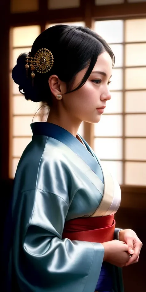 modelshoot style, (extremely detailed CG unity 8k wallpaper), full shot body photo of the most beautiful artwork in the world, looking at the viewer, (Japanese geisha), delicate silk clothes, Japanese silk kimono, magic, a Japanese village with Japanese details in the background, hdr, photorealistic painting by Ed Blinkey, Atey Ghailan, Studio Ghibli, by Jeremy Mann, Greg Manchess, Antonio Moro, trending on ArtStation, trending on CGSociety, Intricate, High Detail, Sharp focus, dramatic, photorealistic painting art by midjourney and greg rutkowski