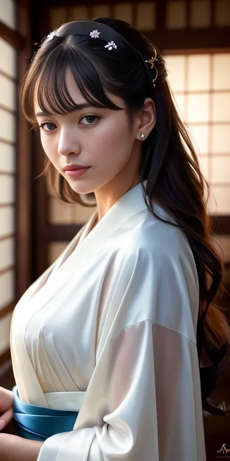modelshoot style, (extremely detailed CG unity 8k wallpaper), full shot body photo of the most beautiful artwork in the world, looking at the viewer, (Japanese geisha), delicate silk clothes, Japanese silk kimono, magic, a Japanese village with Japanese details in the background, hdr, photorealistic painting by Ed Blinkey, Atey Ghailan, Studio Ghibli, by Jeremy Mann, Greg Manchess, Antonio Moro, trending on ArtStation, trending on CGSociety, Intricate, High Detail, Sharp focus, dramatic, photorealistic painting art by midjourney and greg rutkowski
