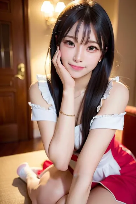 <koreanDollLikeness_v10:0.66>, best quality, ultra high res, (photorealistic:1.4), 1girls,((puffy eyes)),(Kpop idol), (aegyo sal:1),looking at viewer,light,smile,looking at viewer,cosplay,<lora:stLouisLuxuriousWheels_v1:1><lora:koreanDollLikeness_v10:0.5>,best quality, dress,slim,sitting, blur blurry background,