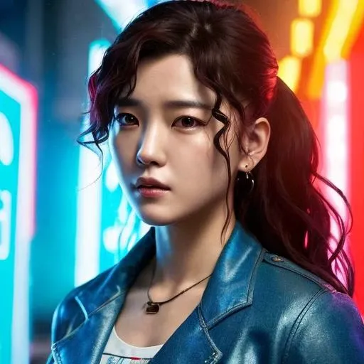 ultra high res, (photorealistic:1.4),hdr,(Kpop idol),
Create a poster for the Korean TV show "Surviving the Dead" featuring the main character Ji-Woo, a (determined, resourceful) woman with (long, curly) hair and (piercing, determined) eyes. The poster should show her navigating a post-apocalyptic Seoul filled with zombies, alongside her allies: a (stoic, tough) ex-soldier and a (clever, street-smart) teenage hacker. The backdrop should be gritty and intense, with glimpses of danger and suspense lurking around every corner. The title should be displayed prominently in bold, eye-catching text.