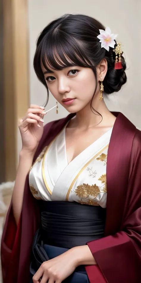 modelshoot style, (extremely detailed CG unity 8k wallpaper), full shot body photo of the most beautiful artwork in the world, looking at the viewer, (Japanese geisha), delicate silk clothes, Japanese silk kimono, magic, a Japanese village with Japanese details in the background, hdr, photorealistic painting by Ed Blinkey, Atey Ghailan, Studio Ghibli, by Jeremy Mann, Greg Manchess, Antonio Moro, trending on ArtStation, trending on CGSociety, Intricate, High Detail, Sharp focus, dramatic, photorealistic painting art by midjourney and greg rutkowski