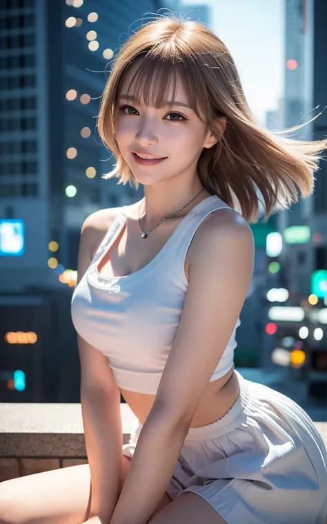 (RAW photo, masterpiece:1.4), (realistic, photo-realistic:1.2), portrait, beautiful detailed sky,detailed street,fashion,looking at viewer,future,cross-legged,
cute, solo,(smile:1.25),(closed mouth) small breasts, (beautiful detailed eyes:1.1),(dark blonde hair:1.2),(short hair:1.1),floating hair,
bowtie,collared shirt,pleated skirt,choke,, <lora:koreanDollLikeness_v10:0.3>(8k, RAW photo, best quality, masterpiece:1.2), (realistic, photo-realistic:1.47), cinema lighting),(extremely beauty),(seductive smile),omertosa, 1girl, (smile:1.1),(closed mouth),(aegyo sal:1), (short hair:1.2),floating hair NovaFrogStyle, cyber, future, cute, cityscape, in the cyberpunk city, night, stars,sitting,dating,(nose blush), professional lighting, photon mapping, radiosity, physically-based rendering,