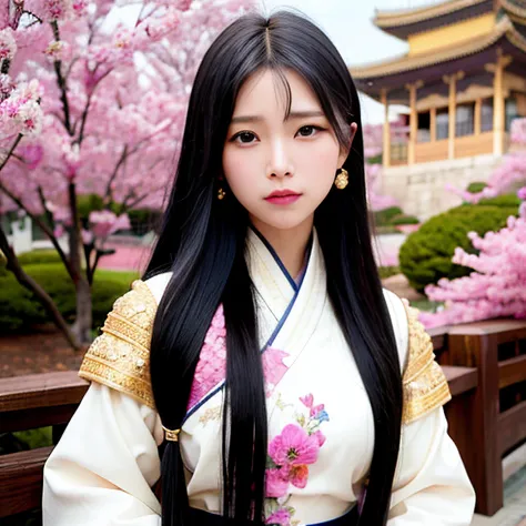 <lora:koreanDollLikeness_v10:0.5>,ultra high res, (photorealistic:1.4),hdr,(Kpop idol),puffy eyes,
a poster for a Korean TV show set in medieval Korea, featuring a courageous princess as the main character. (Woman) She has long, flowing black hair and piercing eyes that reflect her determination. She wears a beautiful hanbok adorned with intricate embroidery and jewels, indicating her royal status. The background should feature a glimpse of the palace and the lush Korean countryside, giving a sense of the historical setting,
