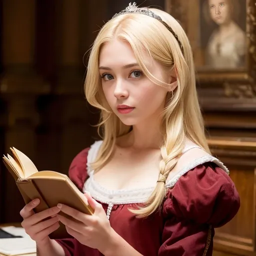 1girl, medieval era, blonde_hair, full body,with a book in hand, inside the old castle, (masterpiece), (photorealistic: 1.3), nfsw, ultra-detailed, (fine skin detail: 1.2), (best: 1.0), (super fine: 1.0)