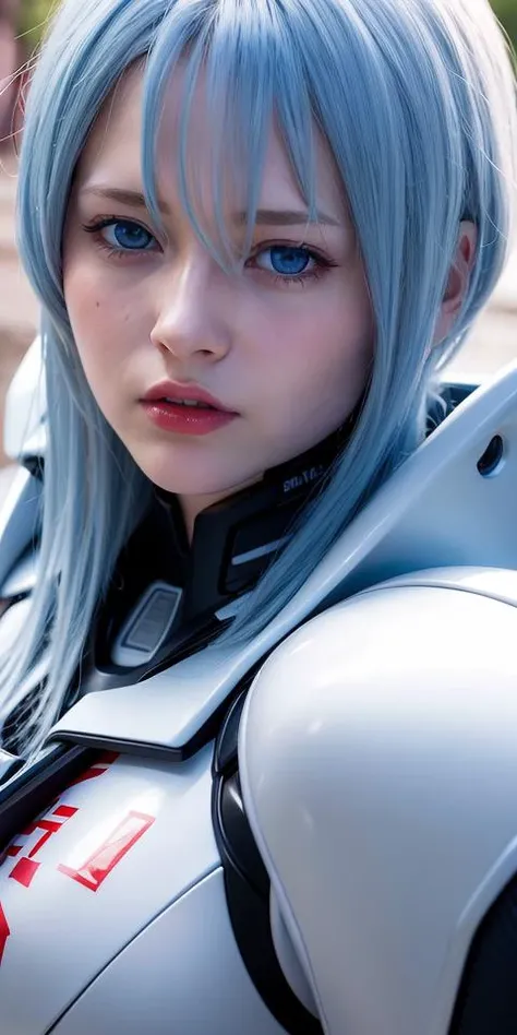 best quality, ultra high res, (photorealistic:1.4), blue eyes, looking at viewer, blush, red lips,ayanami rei,fortified suit