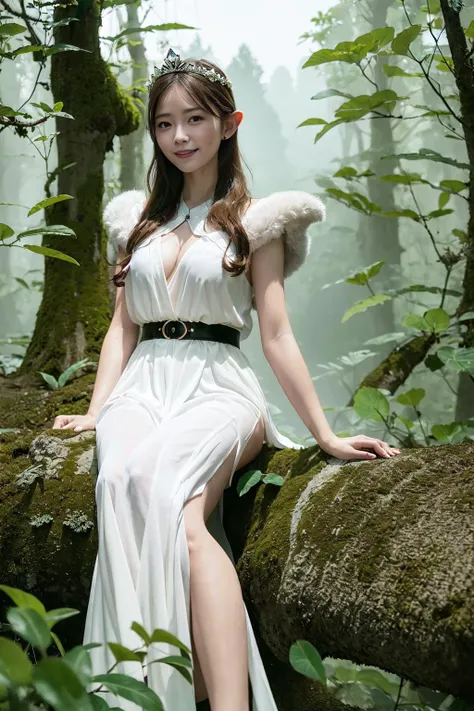 ultra high res, best quality, photo, 4k, (photorealistic:1.2),
elf queen sitting on throne in forest, clean sky, cloud, fog, smiling, muted color,
Kilian Eng, Philippe Druillet, studio ghibli
<lora:japaneseDollLikeness_v10:0.7>,
