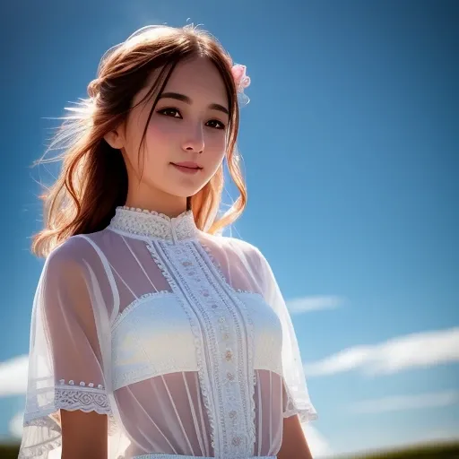 ,RAW photo, delicate, best quality, (intricate details:1.3), hyper detail, finely detailed, colorful, (1girl:1.5), solo, 8k uhd, film grain, (studio lighting:1.2), (Fujifilm XT3), (photorealistic:1.3), (detailed skin:1.2),cute, solo,beautiful detailed sky,(nose blush),(smile:1.1),(closed mouth),beautiful detailed eyes, daylight,,floating hair NovaFrogStyle, full body,see-through,wet clothes,medieval,