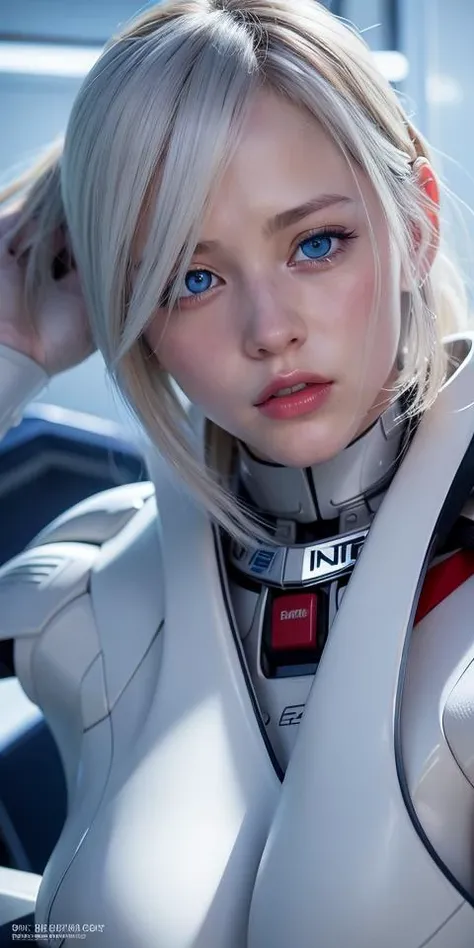 best quality, ultra high res, (photorealistic:1.4), blue eyes, looking at viewer, blush, red lips,ayanami rei,fortified suit