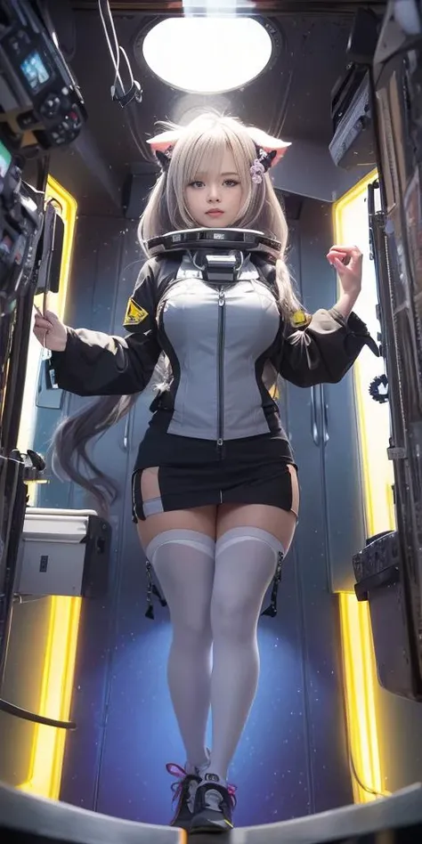 (RAW photo:1.2), ((photorealistic:1.4),(masterpiece:1.3),(best quality:1.4),ultra high res,(detailed facial features),(detailed clothes features),HDR,8k resolution, solo focus, bangs, skin tight, (shiny skin),(Little girl),dreamlike,
(extreme detailed illustration),check commentary,commentary request,scenery,no text,
white cat tail,Bear ears
long hair, twin_tail,bunches,
huge breasts,
