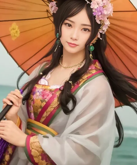 masterpiece, best quality, highly detailed,1girl, beach_umbrella, black_hair, black_umbrella, blue_umbrella, chinese_clothes, earrings, flower, hair_flower, hair_ornament, hanfu, holding, holding_umbrella, hydrangea, jewelry, leaf_umbrella, lips, long_hair, oil-paper_umbrella, parasol, pink_umbrella, purple_umbrella, race_queen, rain, red_umbrella, shared_umbrella, smile, solo, tattoo, transparent_umbrella, umbrella, upper_body, white_umbrella