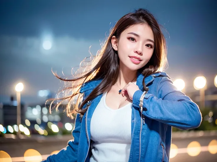 (8k RAW photo,best quality, masterpiece:1.2), (realistic,photo-realistic:1.37),omertosa,1girl,city,professional lighting,photo mapping,radiosity,physically-based rendering,blue backlight bokeh,smile,mature,head portrait,sunlight,blone,short jacket,school uniform,hoodie,short hair,floating hair
