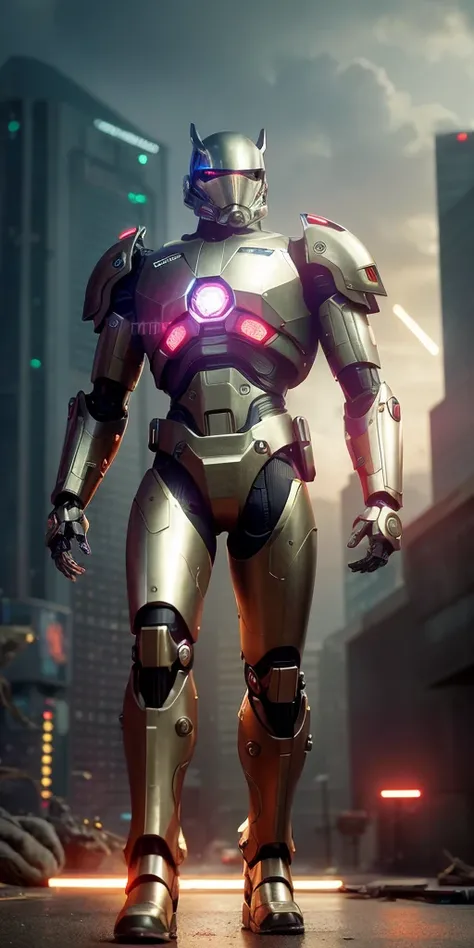 ultra high res, best quality, photo, 4k, (photorealistic:1.4), cinematic lighting, alien biomechanic, like pacific rim, full body cinematic style digital art render with mechanical and futuristic details, metallic, star wars background, with cyberpunk mecha
