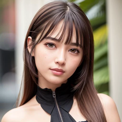 (RAW photo:1.2), ((photorealistic:1.4),(masterpiece:1.3),(best quality:1.4),ultra high res,(detailed eyes),(detailed facial features),(detailed clothes features),HDR,8k resolution, solo focus, bangs, skin tight, (shiny skin),(slender girl),dreamlike, (extreme detailed illustration),check commentary,commentary request,scenery,no text, 1girl, full body, long hair, black hair, medium breasts, cute, innocent, smile