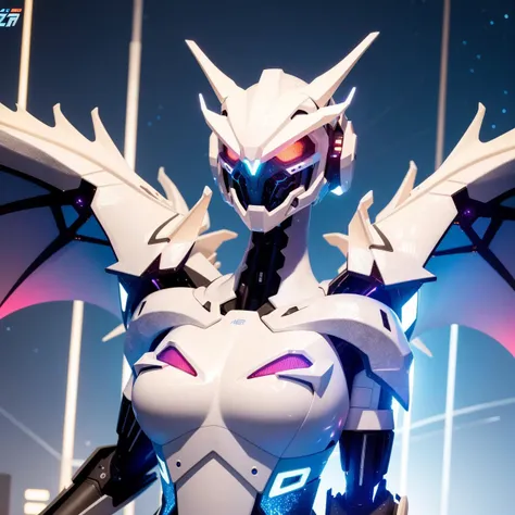 a white cybernetic wyvern overlooking neo-tokyo, <lora:BeautifulSky_beautifulSky:0.3>, <lora:EyeLora_v10:0.2>, Masterpiece, highly detailed, ultra detailed, best quality, highest quality, hyperdetailed, stars in the background, 1girl