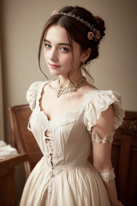 a beautiful girl, perfect face, full body, victorian era, noble dress, complicated decoration,
spelling, talking, smiling, arms behind back,
soft rim light, beautiful detailed sky,
Agnes Cecile,
masterpiece, ultra high res, high quality, 4k, (photorealistic:1.2), photo,