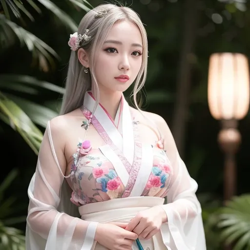 <lora:koreanDollLikeness_v10:0.2>,<lora:taiwanDollLikeness_v10:0.3>,<lora:japaneseDollLikeness_v10:0.1>,ulzzang-6500-v1.1,(raw photo:1.2),((photorealistic:1.4)),masterpiece, illustration, an extremely delicate and beautiful, extremely detailed ,CG ,unity ,8k wallpaper, Amazing, finely detail, masterpiece,best quality,official art,extremely detailed CG unity 8k wallpaper,absurdres, incredibly absurdres, huge filesize, ultra-detailed, highres, extremely detailed,beautiful detailed girl, extremely detailed eyes and face, beautiful detailed eyes,light on face,cinematic lighting,((Hanfu)),1girl,full body,full-body shot,see-through,looking at viewer,((white hair)),((bliss)), (((erotic)))