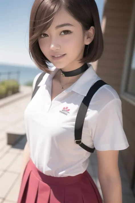 (RAW photo:1.2), (photorealistic:1.4),(masterpiece:1.3),(best quality:1.4),ultra high res,(detailed eyes),(detailed facial features),(detailed clothes features),HDR,8k resolution, solo focus, bangs, skin tight, (shiny skin),(slender girl),dreamlike,
(extreme detailed illustration),check commentary,commentary request,scenery,no text,
<lora:VirtualGirl-Rin_v2:0.2>,VirtualGirl-Rin, small breasts, bob hair, short hair, brown hair, brown eyes,
student,JK, schoolgirl,
1girl, upper body,
black choker,
white japanese school uniform,
sailor suit,
dark red pleated skirt, stockings,
sneakers,
happy,smile,