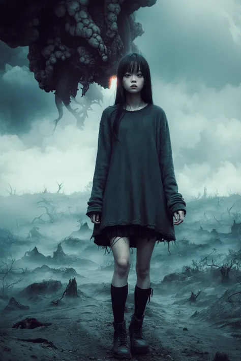 a ugly girl, full body,
horror, broken, distorted, sky, fog, smoke, dark forest, shadow creatures,
Junji Ito,
masterpiece, ultra high res, high quality, cinematic lighting,