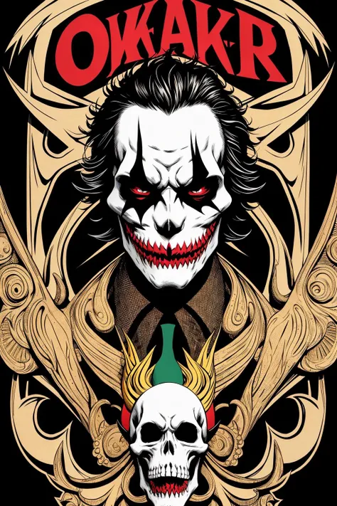 Flyer, mix of Joker and Skull, Mexican decoration, Satan,
vector flat, gold, black,
Aaron Horkey,
masterpiece, ultra high res, high quality,