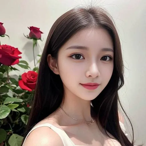 <lora:koreanDollLikeness_v15:0.7>, best quality, ultra high res, (realistic, photo-realistic:1.37),kpop idol, white dress, (stare at viewer), 1girl,roses, smile,  long black hair, flowers, jewel,  <lora:taiwanDollLikeness_v10:0.3>,beautiful detailed eyes,fitness,standing,(ulzzang-6500:0.66)