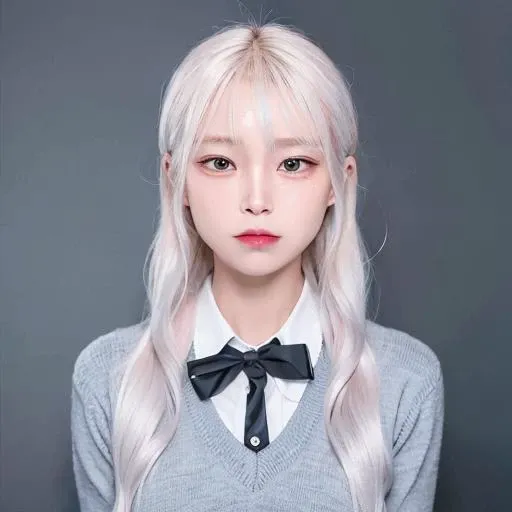 best quality, ultra high res, (photorealistic:1.4), 1girl,school uniform,cute,(platinum blonde grey hair:1), ((puffy eyes)), looking at viewer, full body